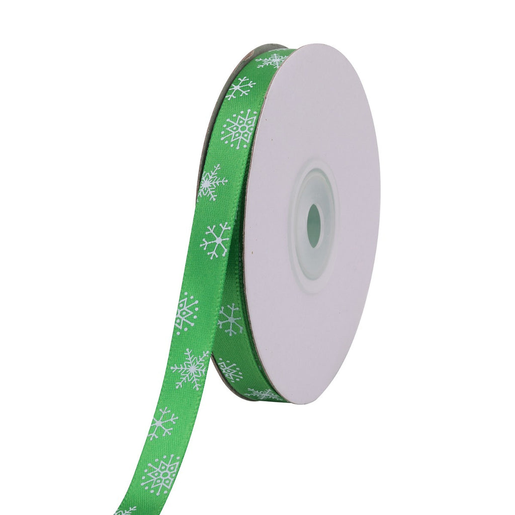 Snowflakes Printed Grosgrain Ribbon - Green