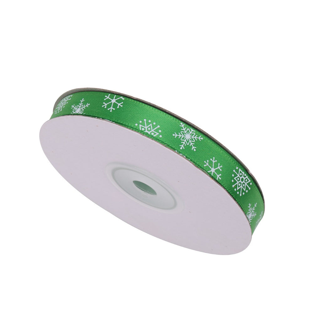 Snowflakes Printed Grosgrain Ribbon - Green