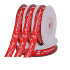 Merry Christmas & Reindeer Printed Grosgrain Ribbon - Red