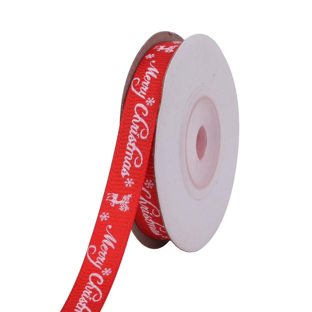 Merry Christmas & Reindeer Printed Grosgrain Ribbon - Red