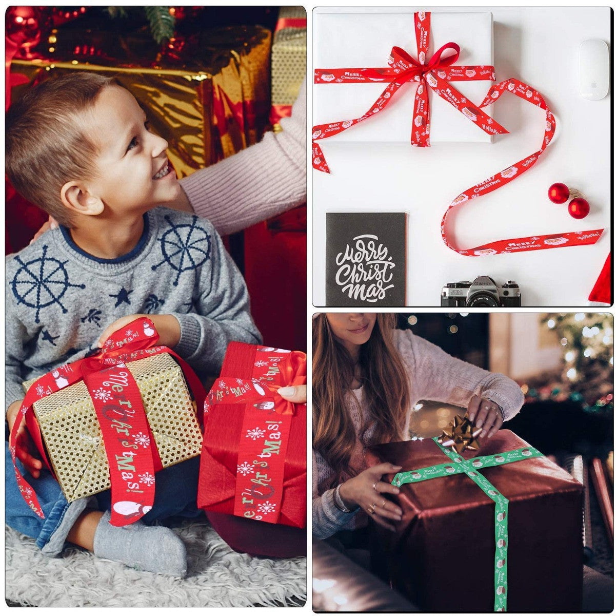 10mm x 9m Christmas Themed Printed Grosgrain Ribbons, 5 Rolls - Assorted Designs