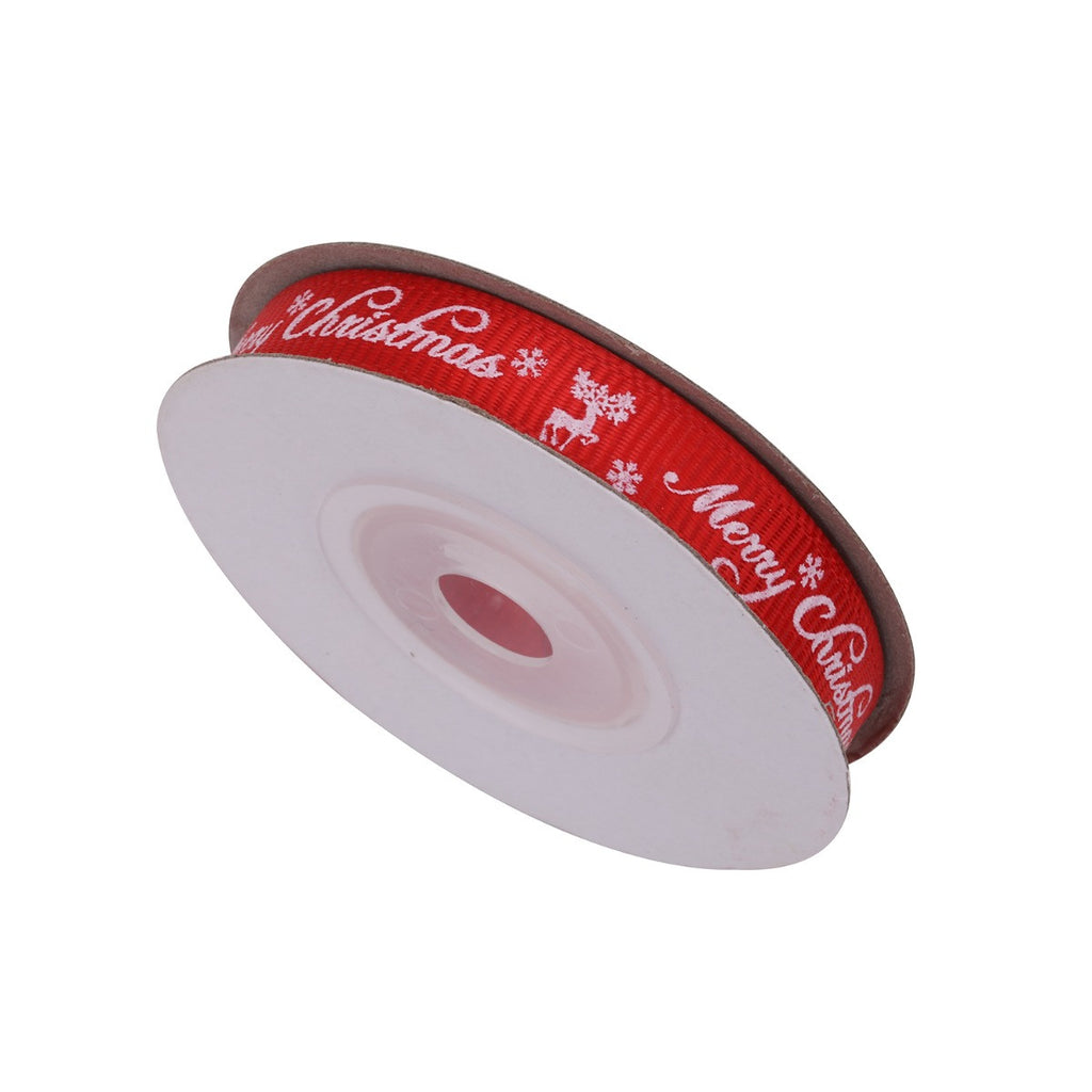 Merry Christmas & Reindeer Printed Grosgrain Ribbon - Red