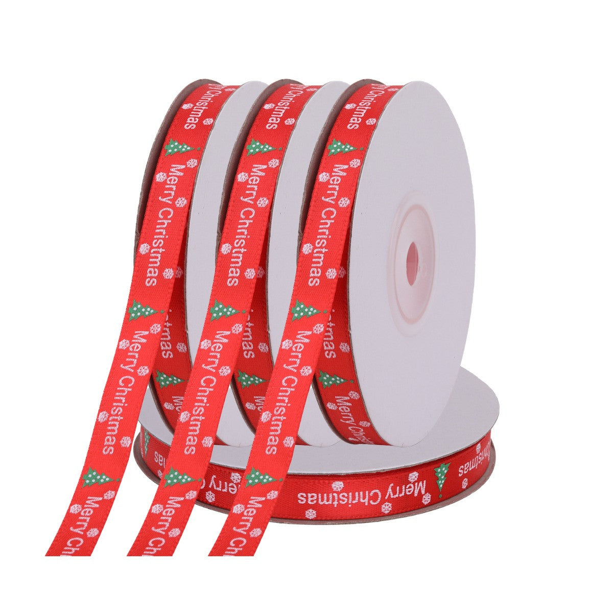 Merry Christmas & Tree Printed Grosgrain Ribbon - Red