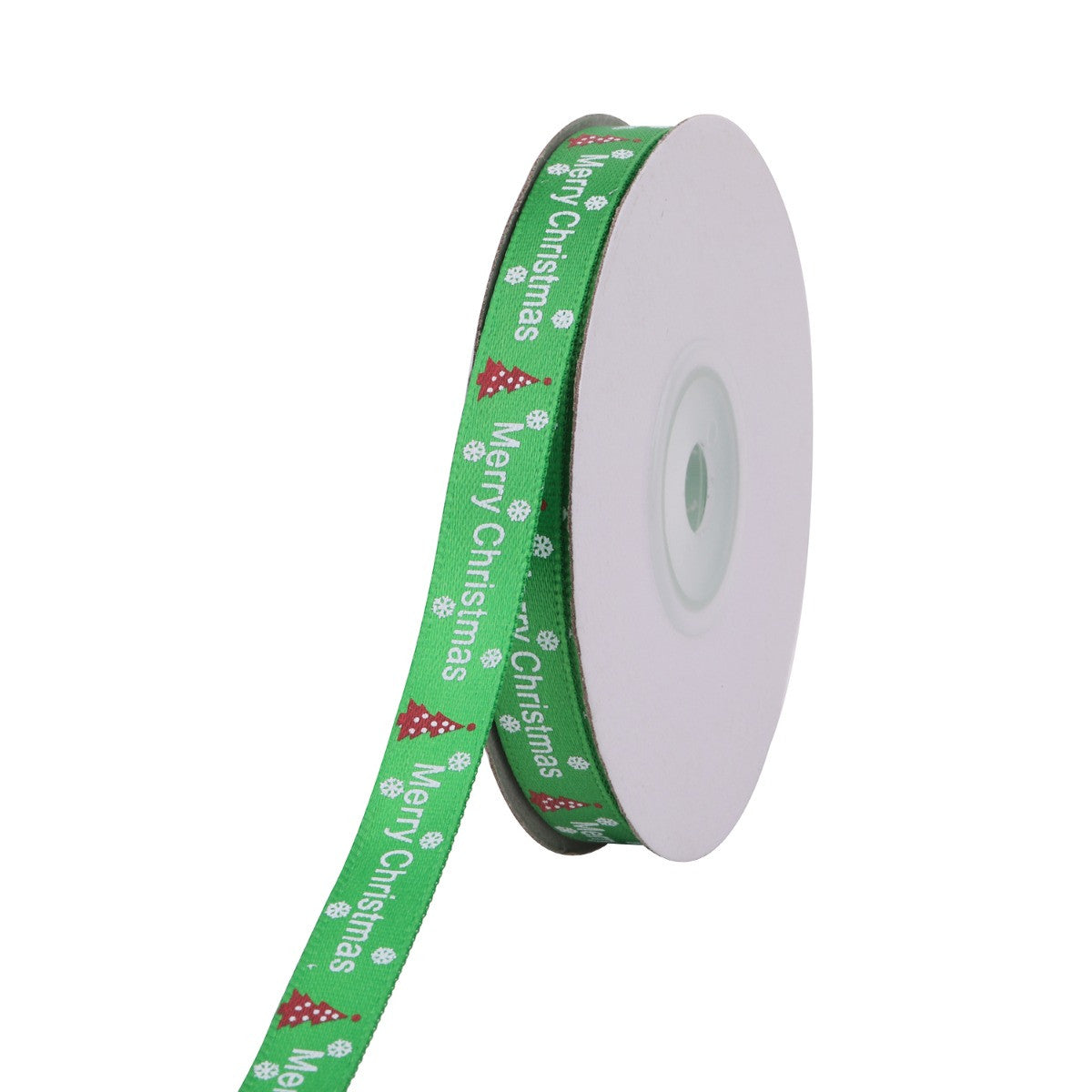 Merry Christmas & Tree Printed Grosgrain Ribbon - Green