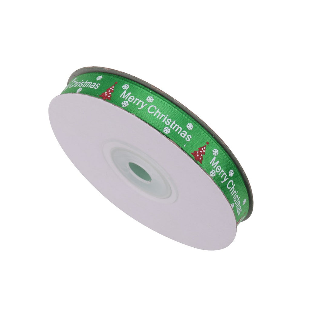Merry Christmas & Tree Printed Grosgrain Ribbon - Green