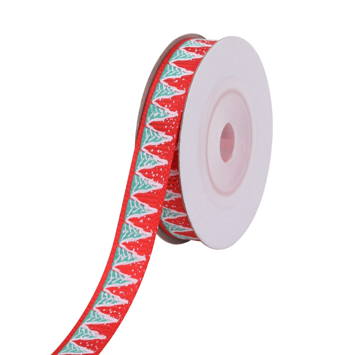 Christmas Tree & Snow Printed Grosgrain Ribbon - Red