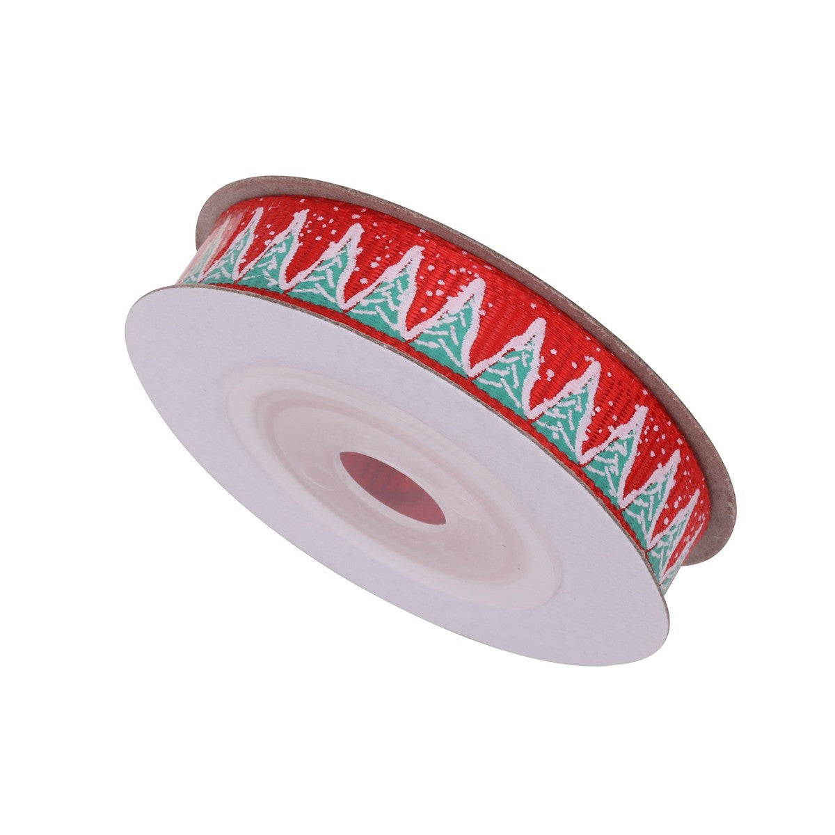 Christmas Tree & Snow Printed Grosgrain Ribbon - Red