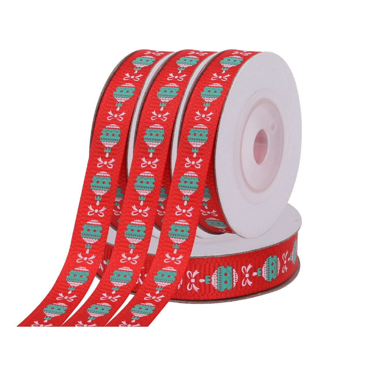 Christmas Baubles Printed Grosgrain Ribbon - Red
