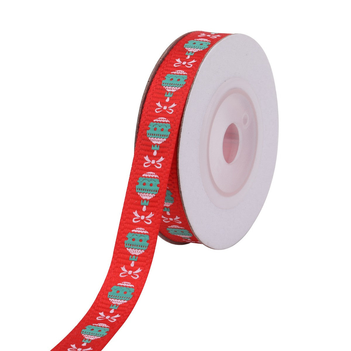 Christmas Baubles Printed Grosgrain Ribbon - Red