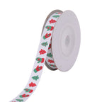 Christmas Tree & Gloves Printed Grosgrain Ribbon - White