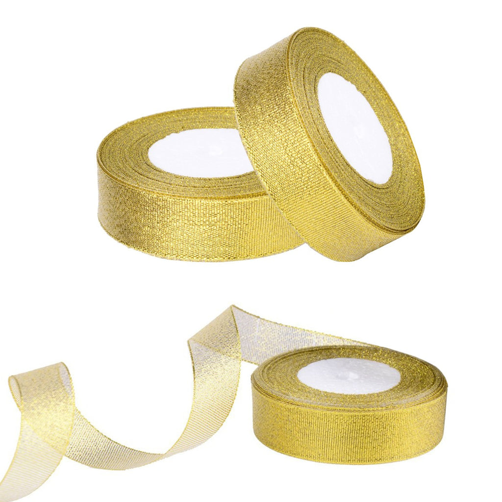 20mm Glitter Organza Ribbon - Gold