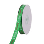 Merry Christmas & Star Printed Grosgrain Ribbon - Green