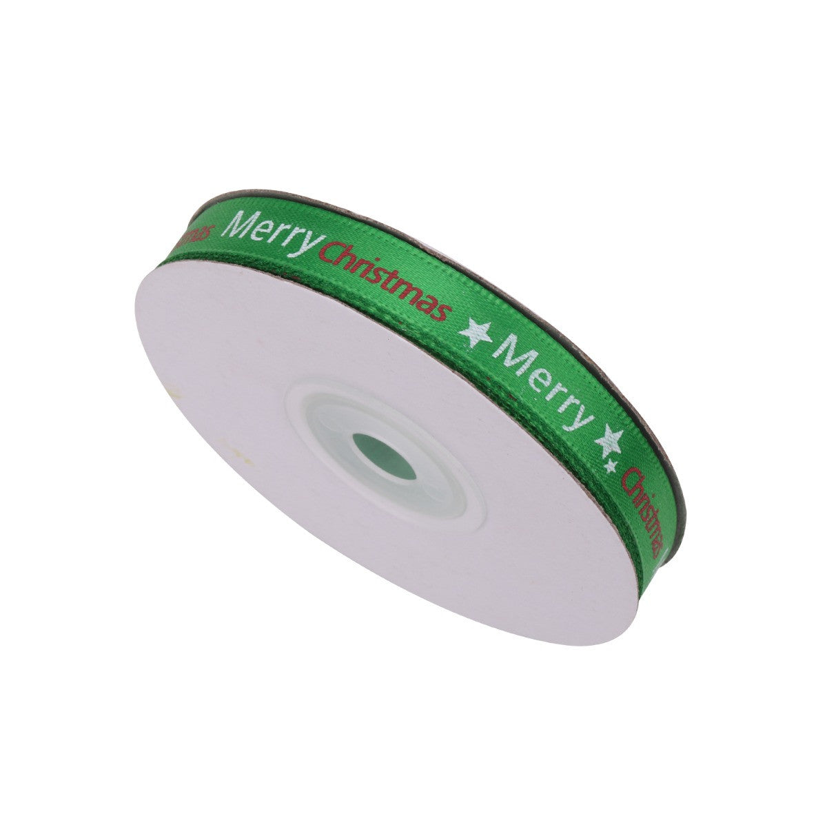 Merry Christmas & Star Printed Grosgrain Ribbon - Green