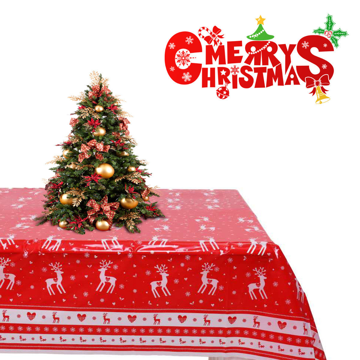 120cm x 180cm Rectangle Christmas Reindeer Print PVC Tablecloth