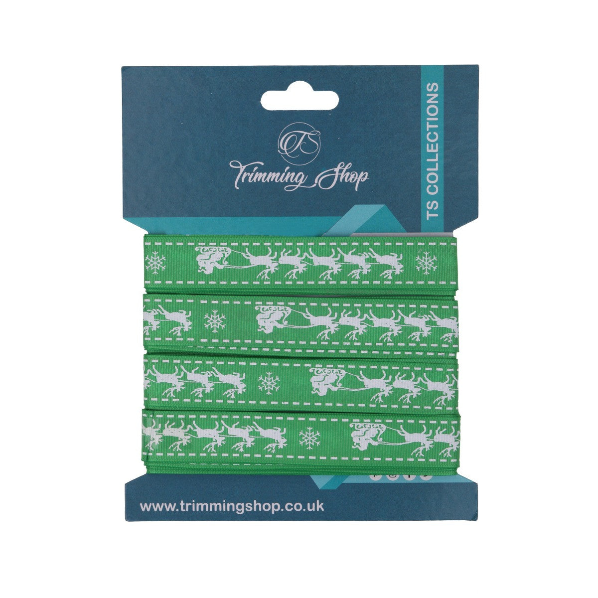 Santa Sleigh Printed Grosgrain Ribbon - Green