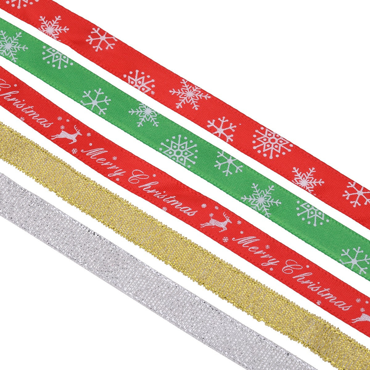 10mm x 9m Christmas Themed Printed Grosgrain Ribbons, 5 Rolls - Assorted Designs
