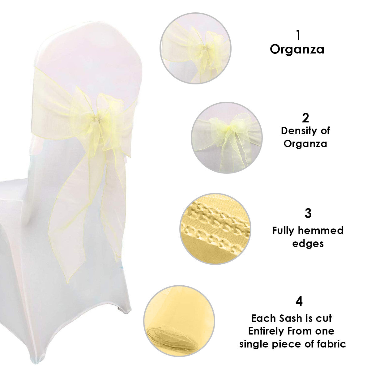 7" x 108" Organza Chair Sash - Lemon
